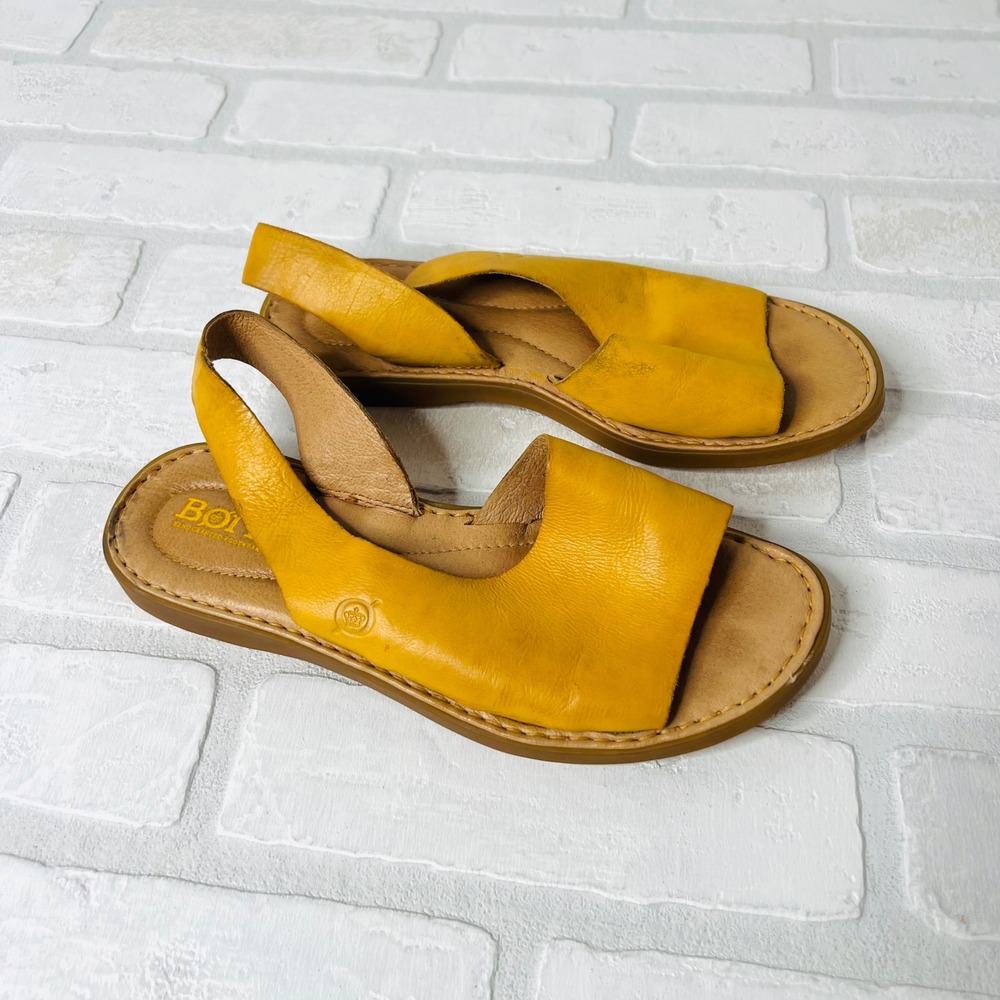 Born Womens Mustard Yellow Leather Slingback Flat Sandals BR0006725 Size 6M